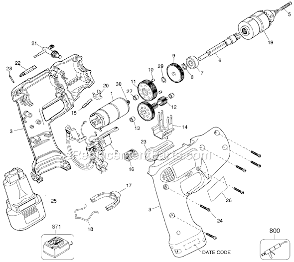 Page A Diagram and Parts List for 1922R Type 1 Black and Decker Cordless Drill